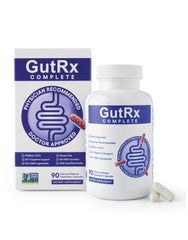 GutRx Complete Probiotic bottle close-up highlighting 78B CFU for daily gut balance.