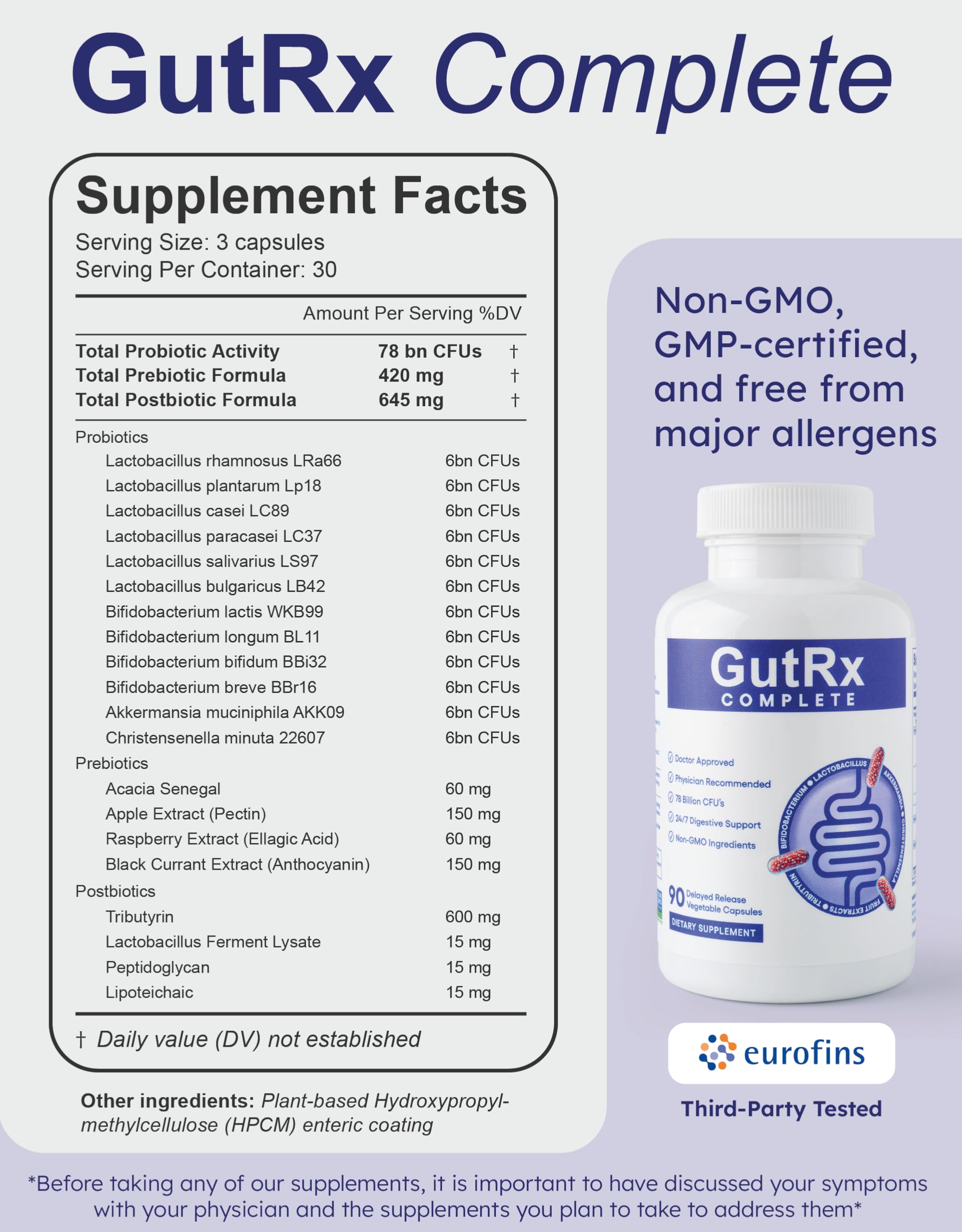 GutRx Complete bottle shown with glass of water in morning routine.