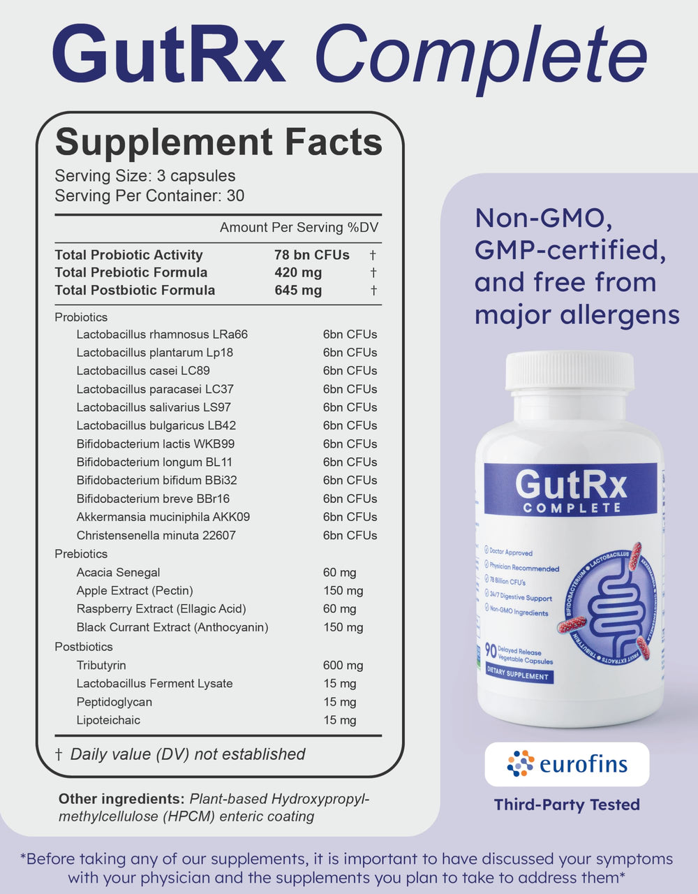 GutRx Complete bottle shown with glass of water in morning routine.