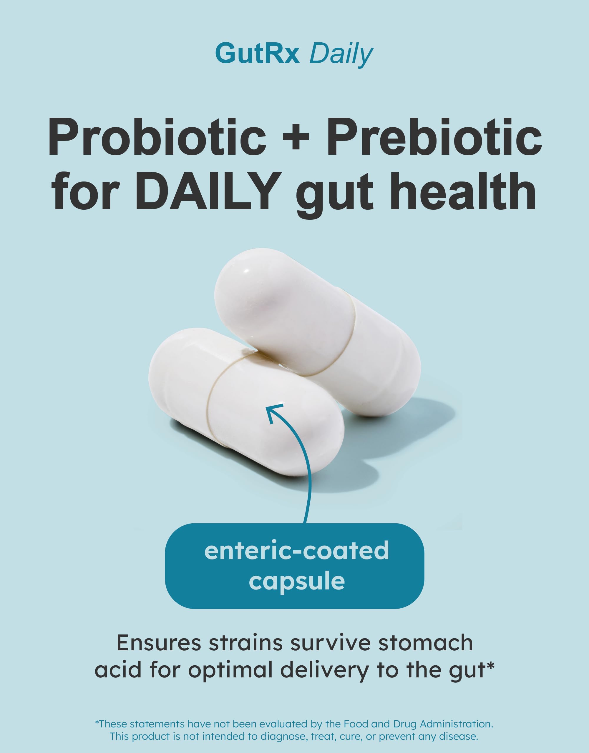 Illustration of gut balance with GutRx packaging.