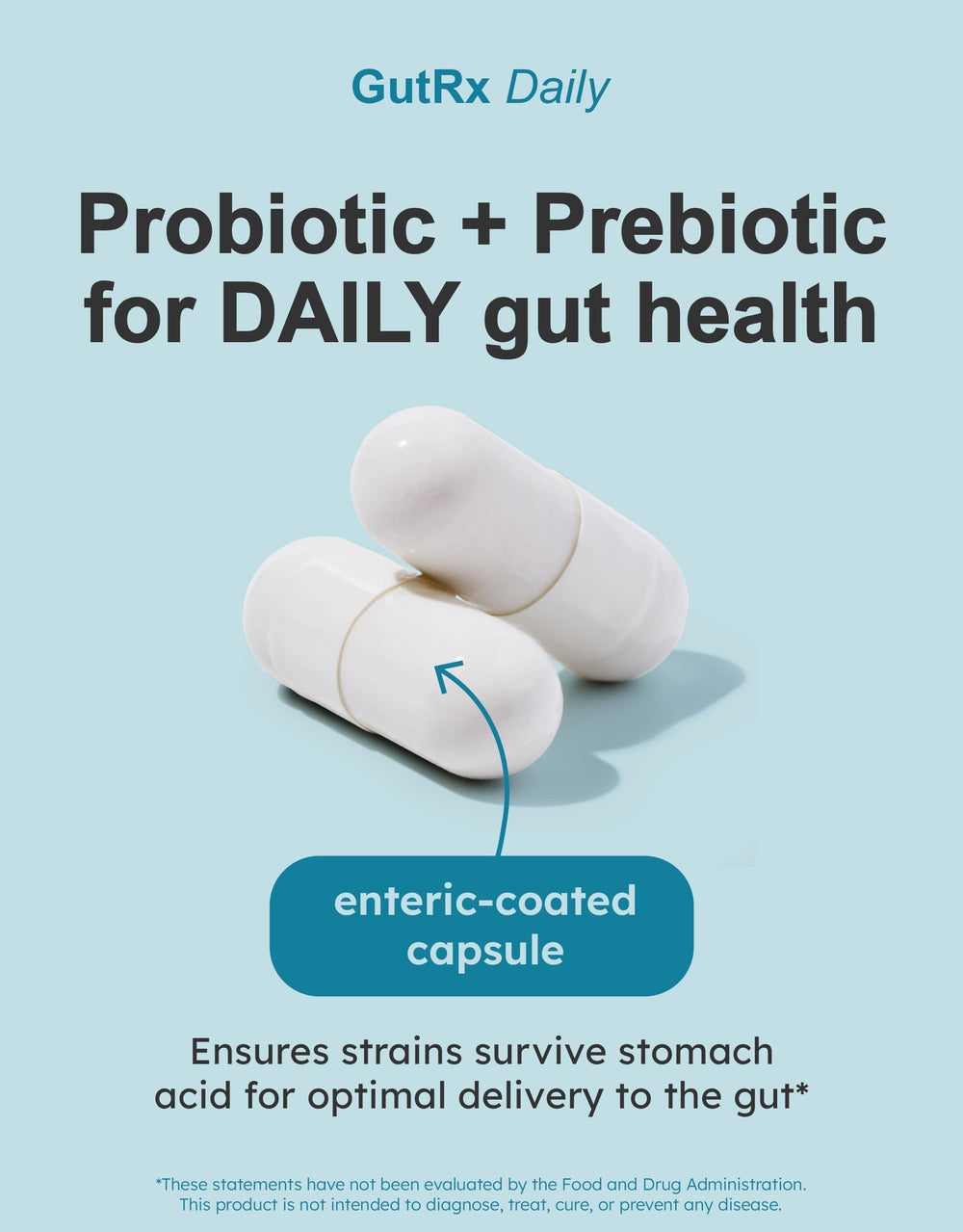 Illustration of gut balance with GutRx packaging.