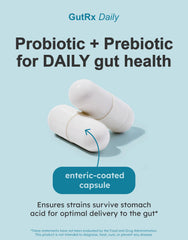 Illustration of gut balance with GutRx packaging.