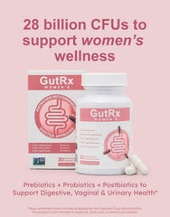 GutRx Women's cranberry and D-mannose formulation close-up for urinary tract wellness.