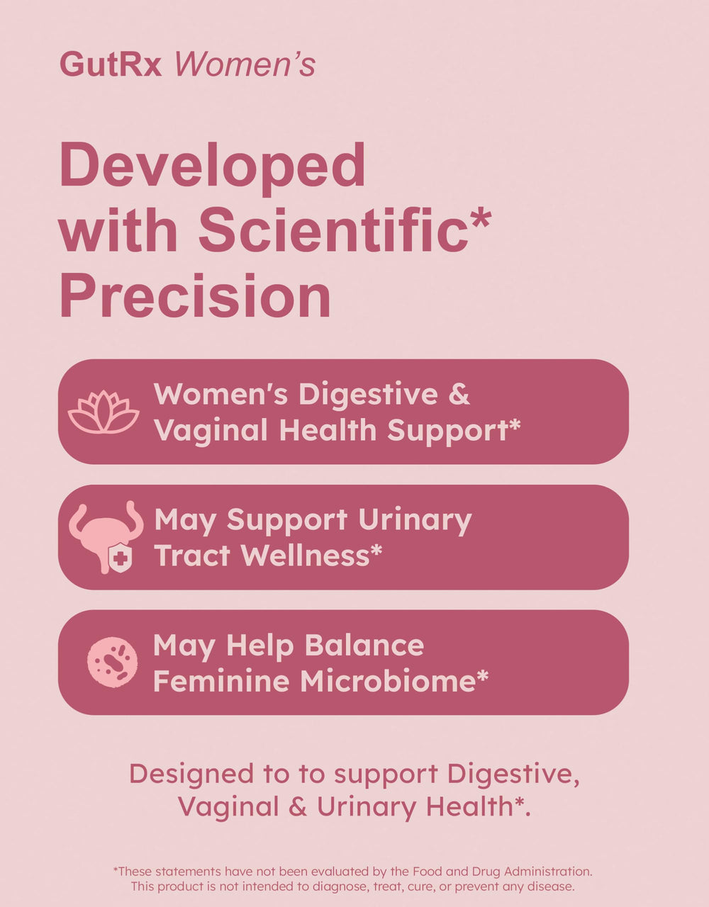 GutRx Women's enteric-coated capsules in bottle illustrating stomach-safe delivery.
