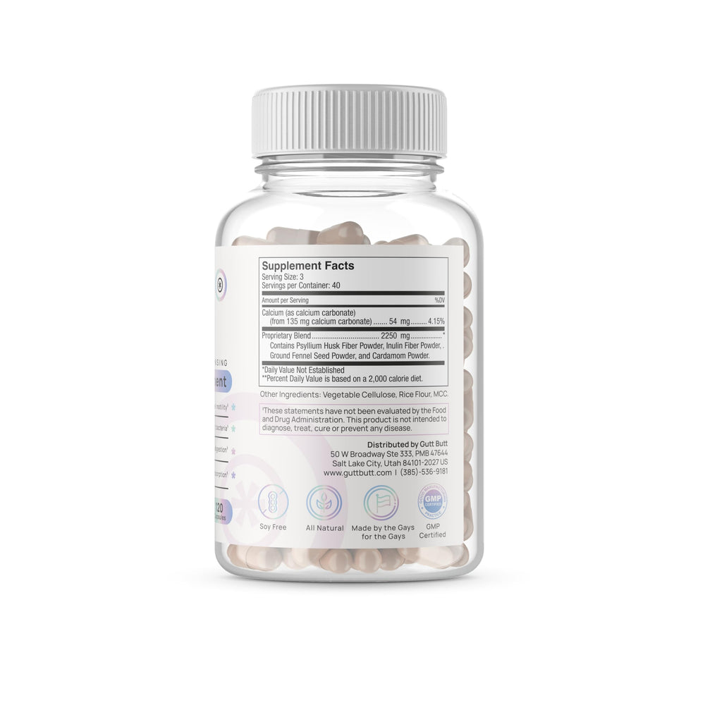 GuttButt natural ingredients map highlights plant fibers supporting gut health