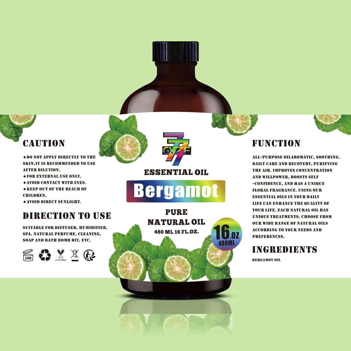 GV77ZF bergamot oil suitable for yoga, meditation and spa routines.