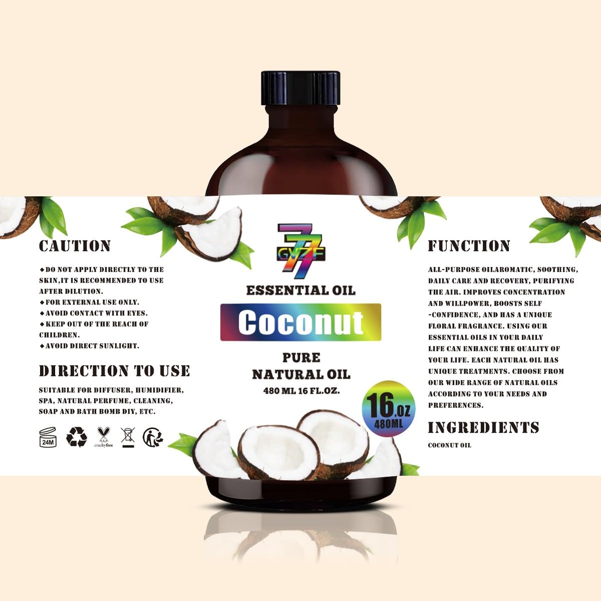 GV77ZF Coconut Essential Oil for automotive diffuser use and travel scent