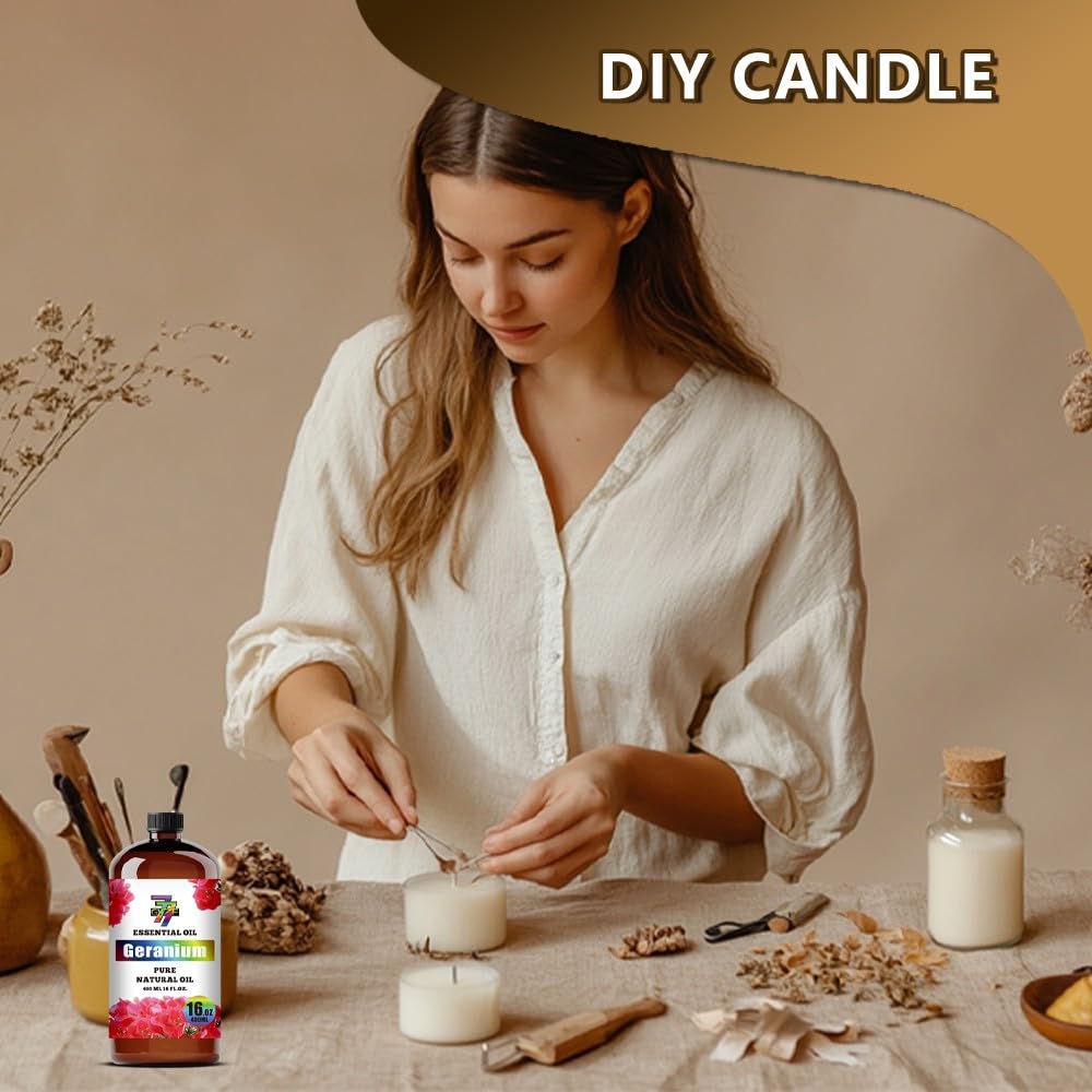 GV77ZF Geranium Essential Oil added to candles for floral notes.