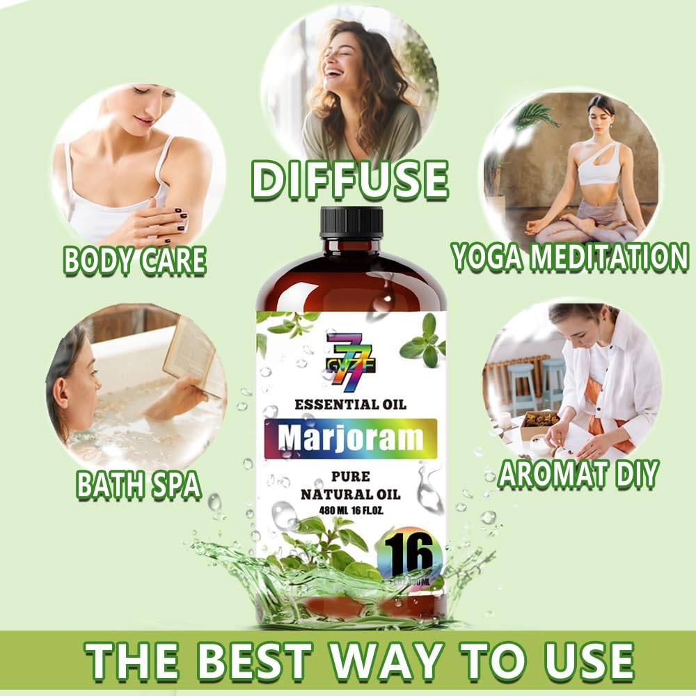 GV77ZF Marjoram essential oil used with a diffuser releasing calming scent