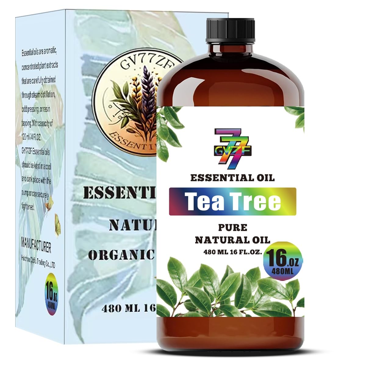 GV77ZF Tea Tree Essential Oil bottle ready for diffusers and home fragrance.
