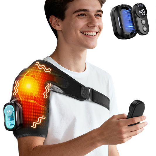 GVMSOR cordless shoulder heating pad with magnetic dock for effortless control.