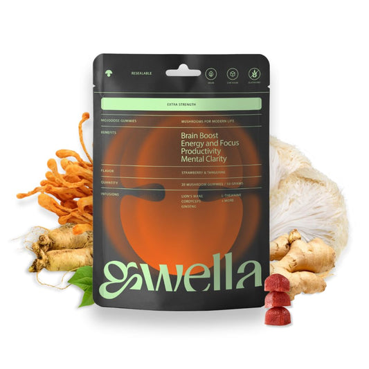 Gwella Focus Gummies bottle on a desk suggesting daily focus support.