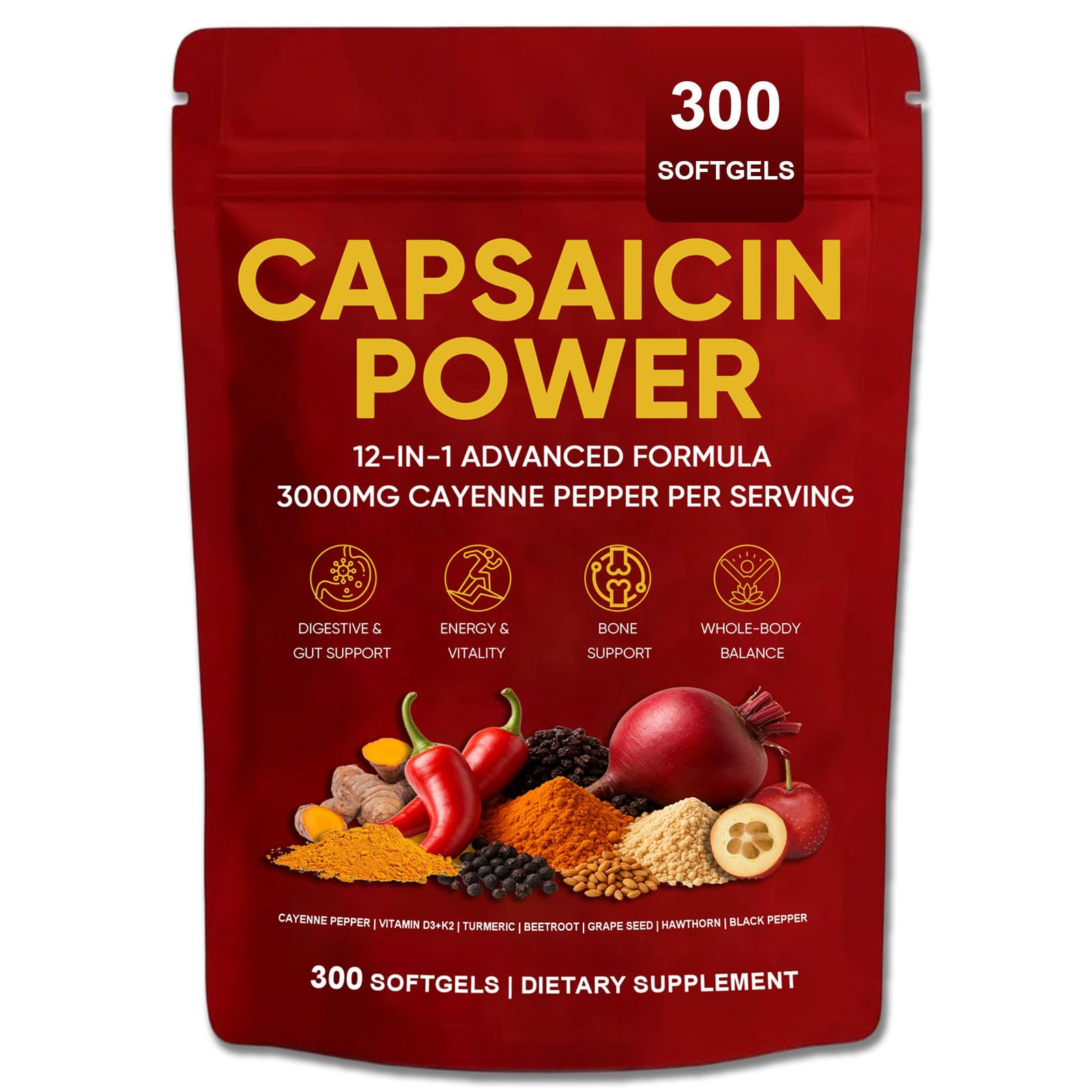 GXSAE Capsaicin Power bottle front view showing the product and design for daily wellness