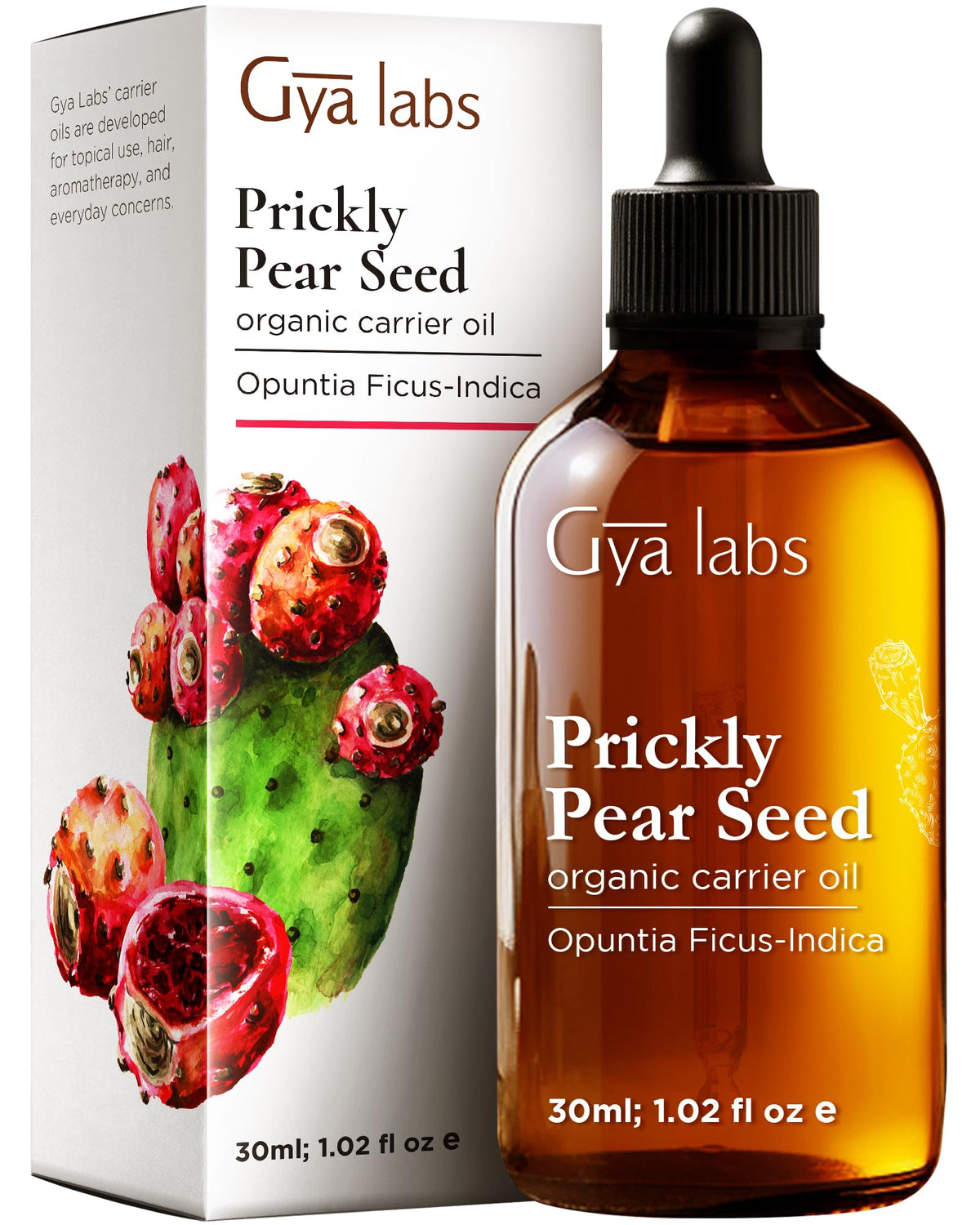 Gya Labs Prickly Pear Seed Oil bottle front for skin and hair hydration