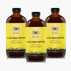 Close-up of Gye Nyame Black Seed Bitters with Moringa highlights aroma.
