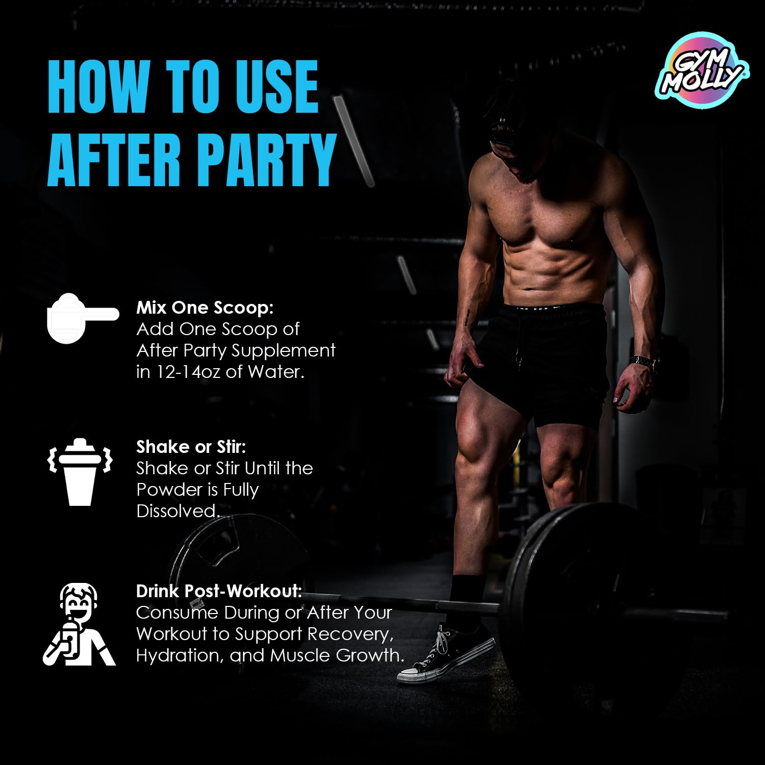Gym Molly After Party coconut-electrolytes illustrate natural hydration during cooldown.