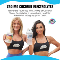 Gym Molly After Party serving glass presents zero sugar, caffeine-free hydration.