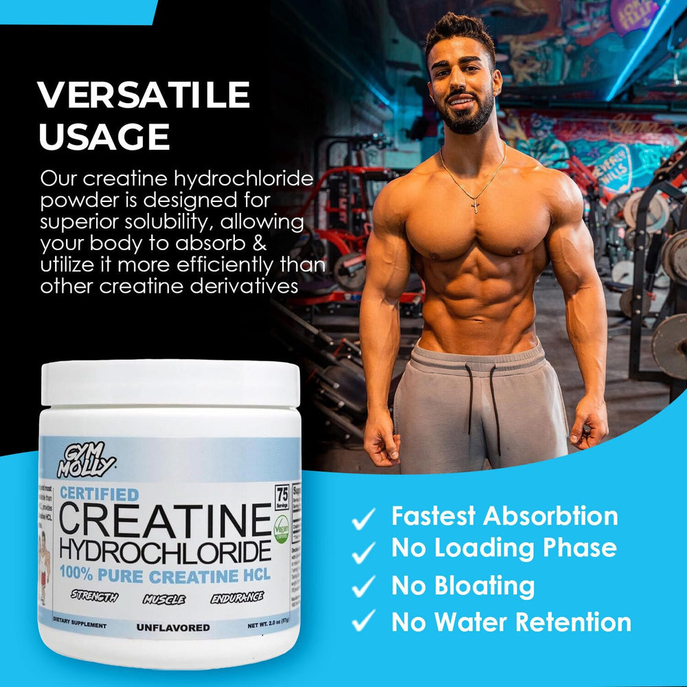 Gym Molly Creatine HCl powder stirred in shaker for smooth beverage mix