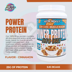 Gym Molly powder scoop measuring 25g protein per serving for steady fueling.