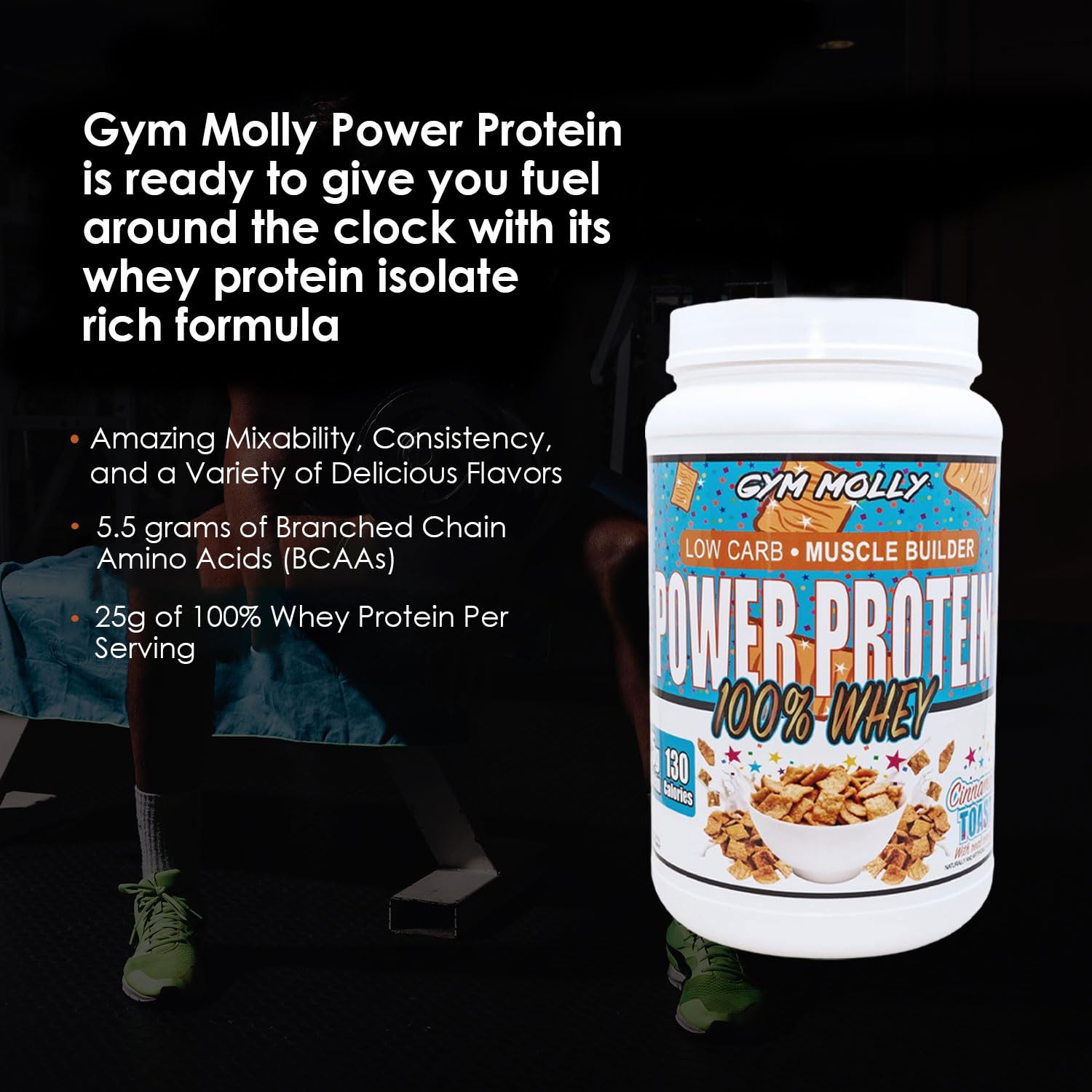 Gym Molly tub seal ensures freshness and easy reseal after use.