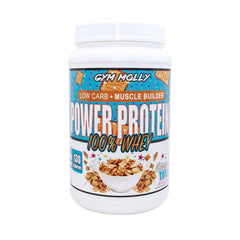 Gym Molly Power Protein powder tub highlights premium whey blend for post-workout recovery.