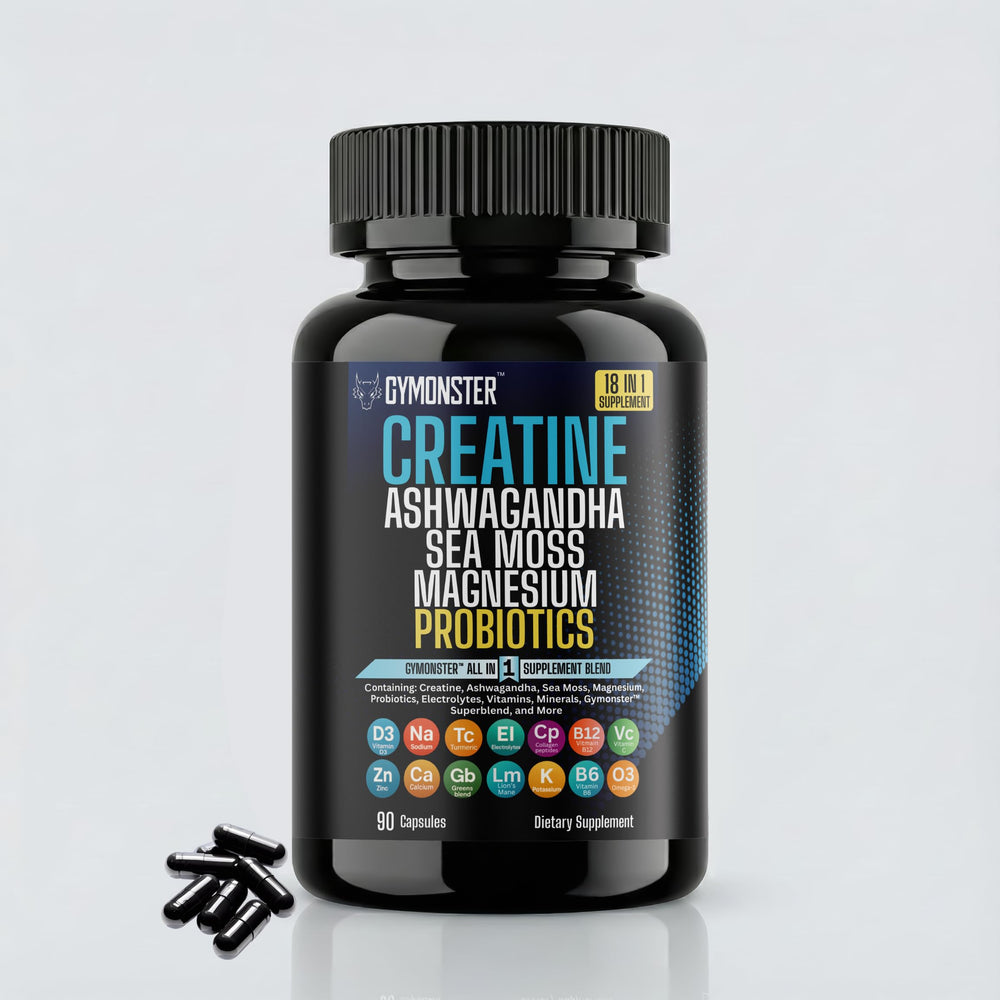 Gymonster Creatine All In One bottle front showing complete daily wellness support
