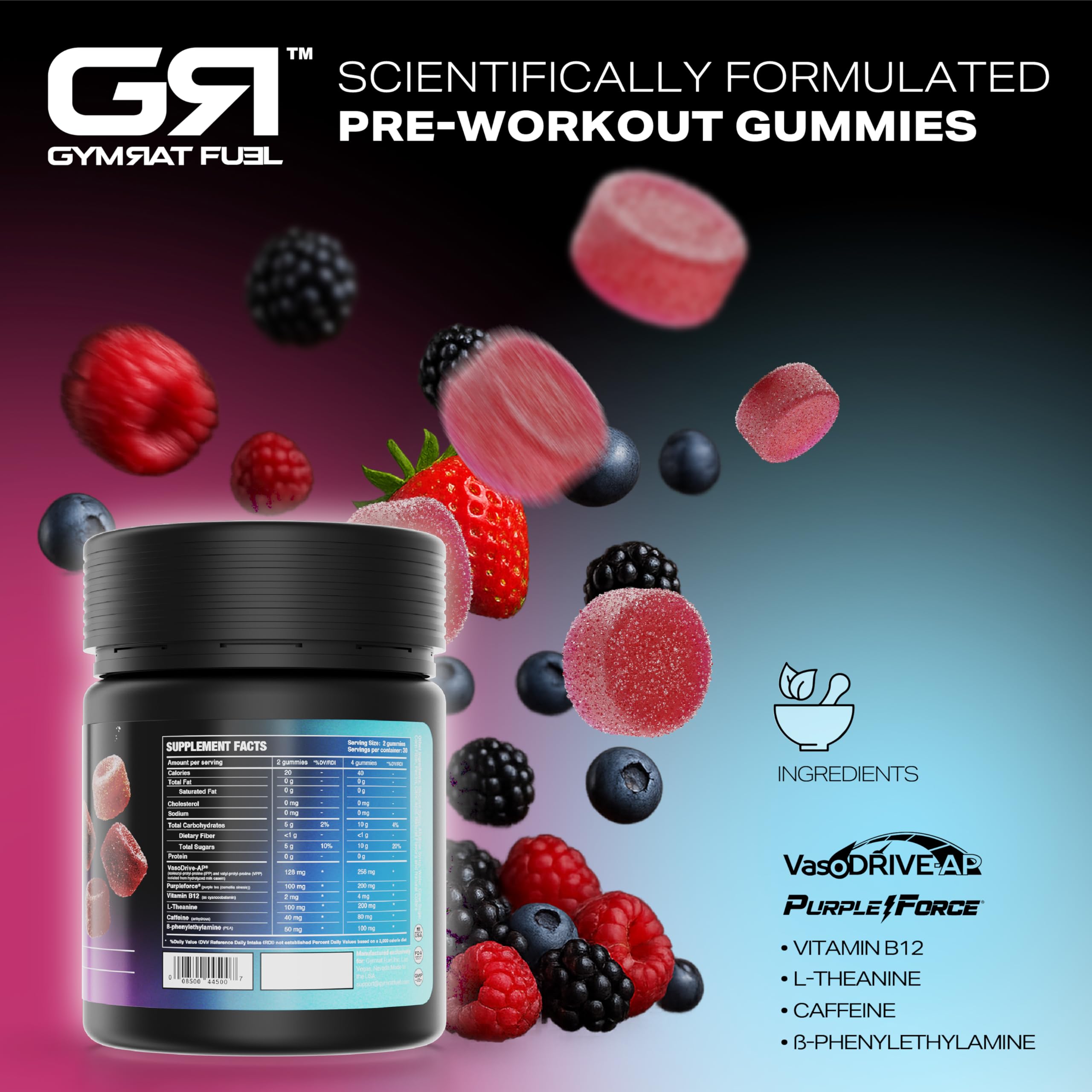 Gymrat Fuel Guarana pea and L-theanine visual suggests natural energy and calm focus.