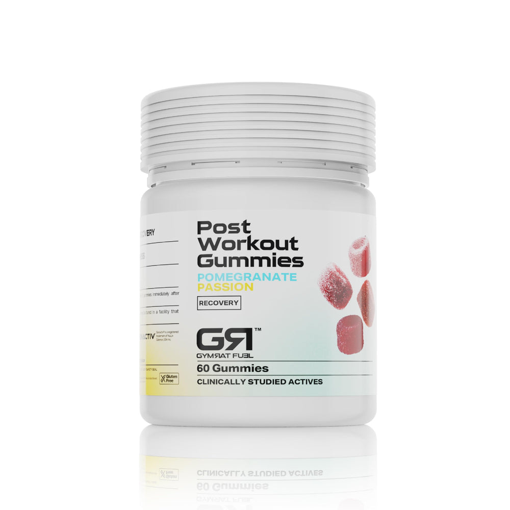 Gymrat Fuel Post Workout Gummies bottle for on-the-go recovery.