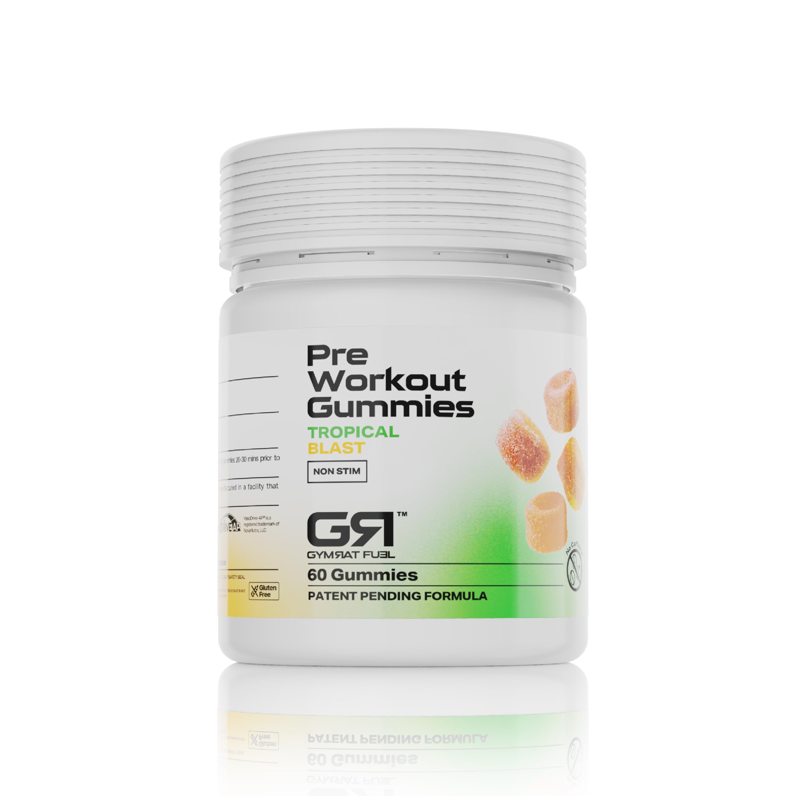 Gymrat Fuel Tropical Blast gummies in bottle for on-the-go energy.