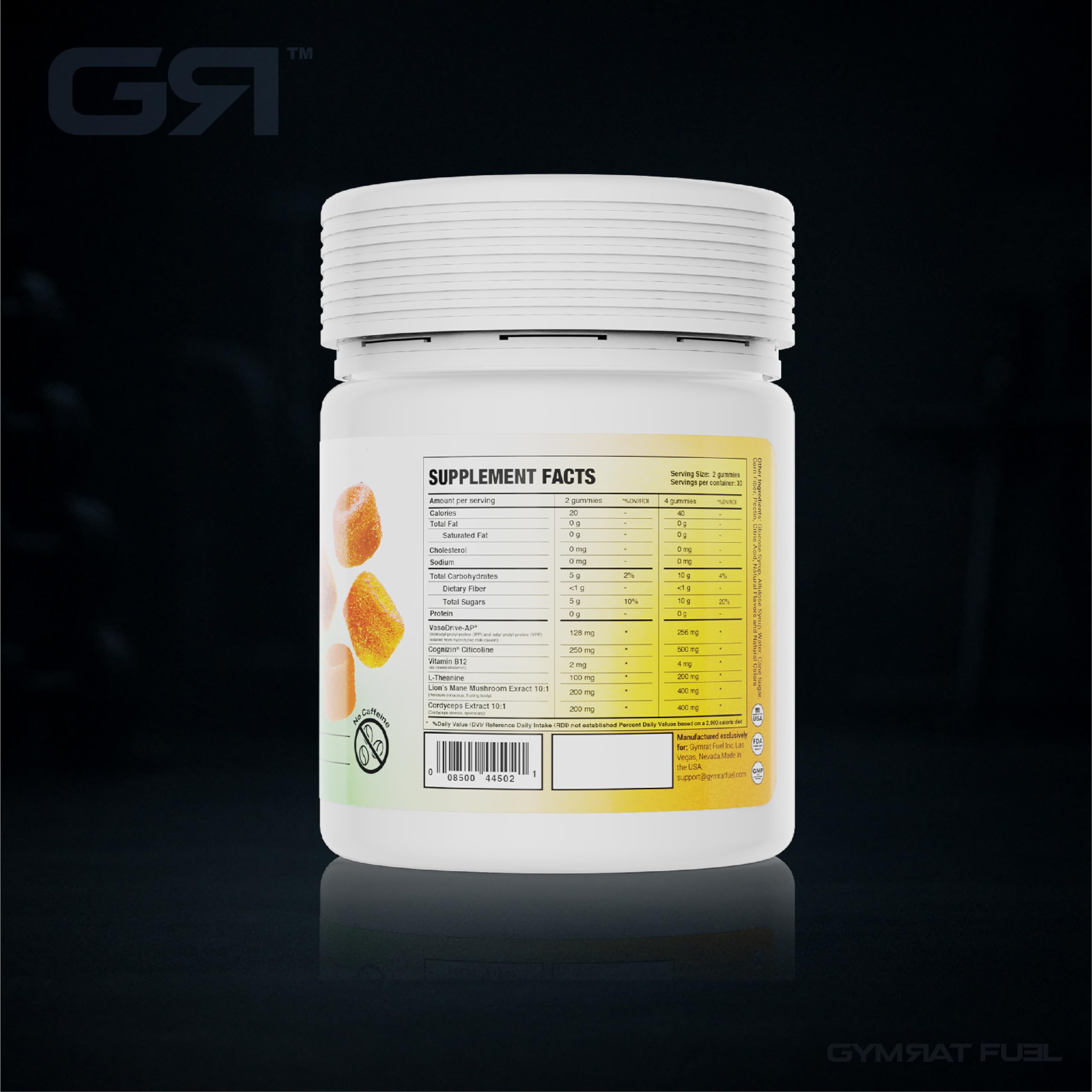 Close-up of Gymrat Fuel Tropical Blast gummies showing chewy texture for energy.