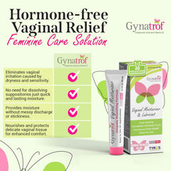 Gynatrof moisturizer highlighting hyaluronic acid for lasting moisture on skin.