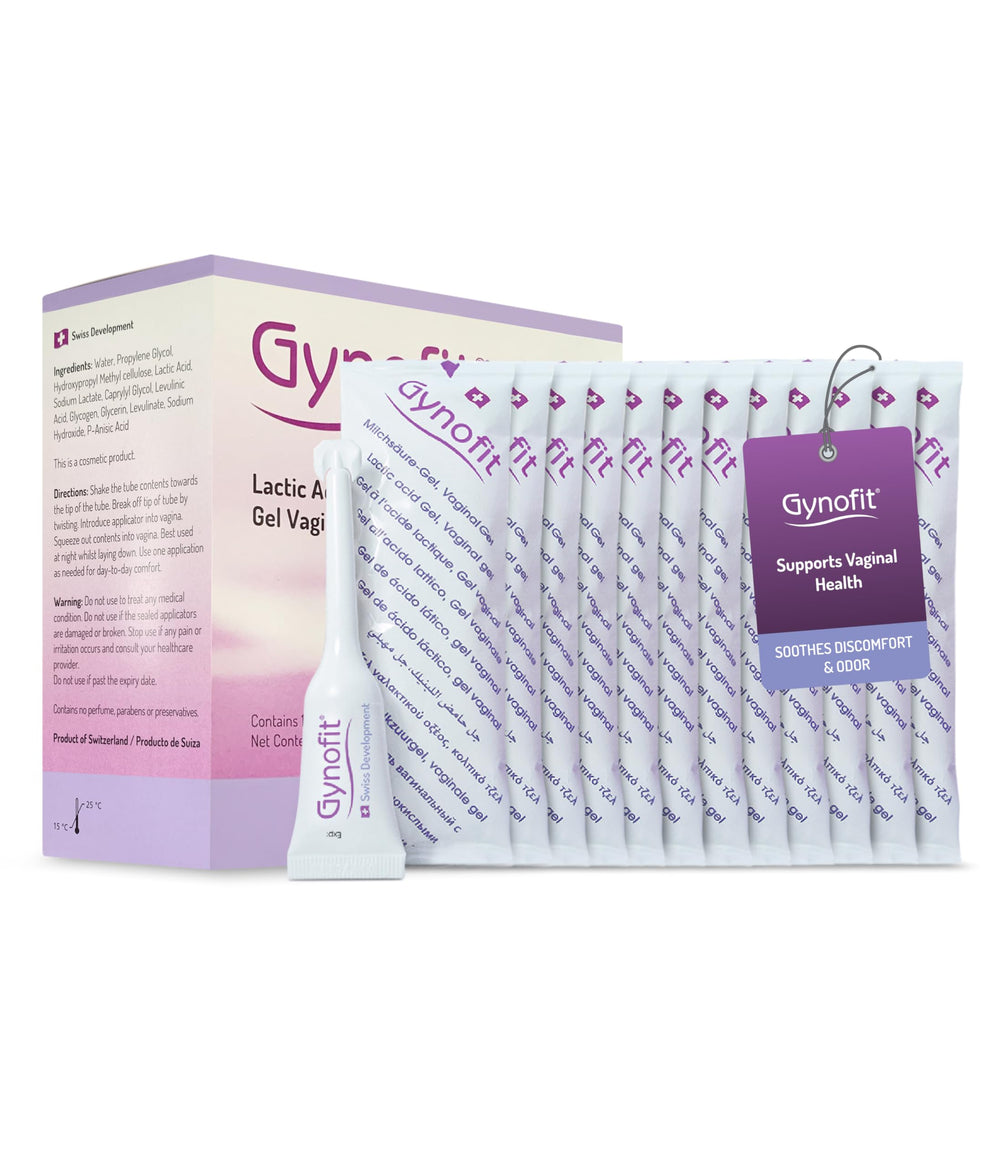 Gynofit Lactic Acid Vaginal Gel bottle supporting pH balance.