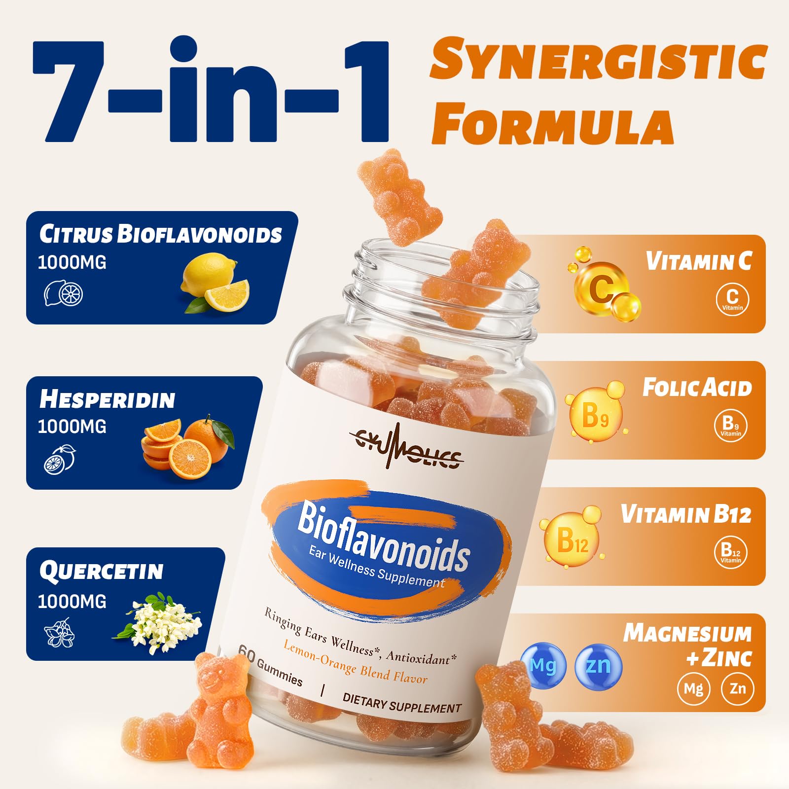 Gyumolics flavonoid gummies bottle back reveals nutrition details for informed use.