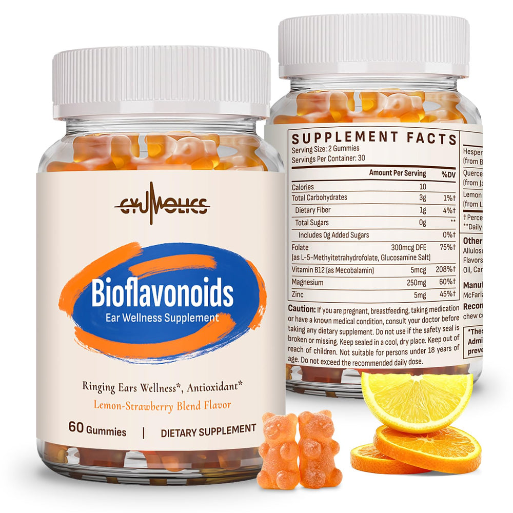Gyumolics flavonoid gummies bottle front shows berry flavor for daily wellness.