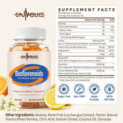 Gyumolics flavonoid gummies serving scene with two gummies supports a simple daily ritual.