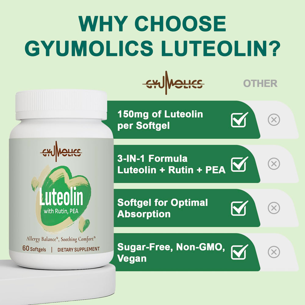 Close-up of Gyumolics label noting gluten-free and vegetarian ingredients