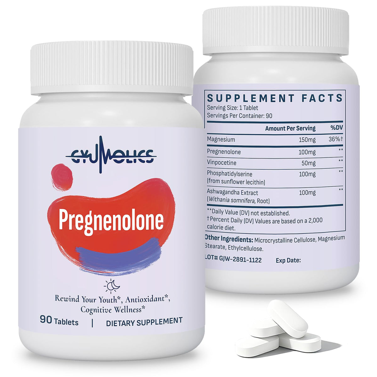 Gyumolics pregnenolone 100mg bottle front view for cognitive wellness