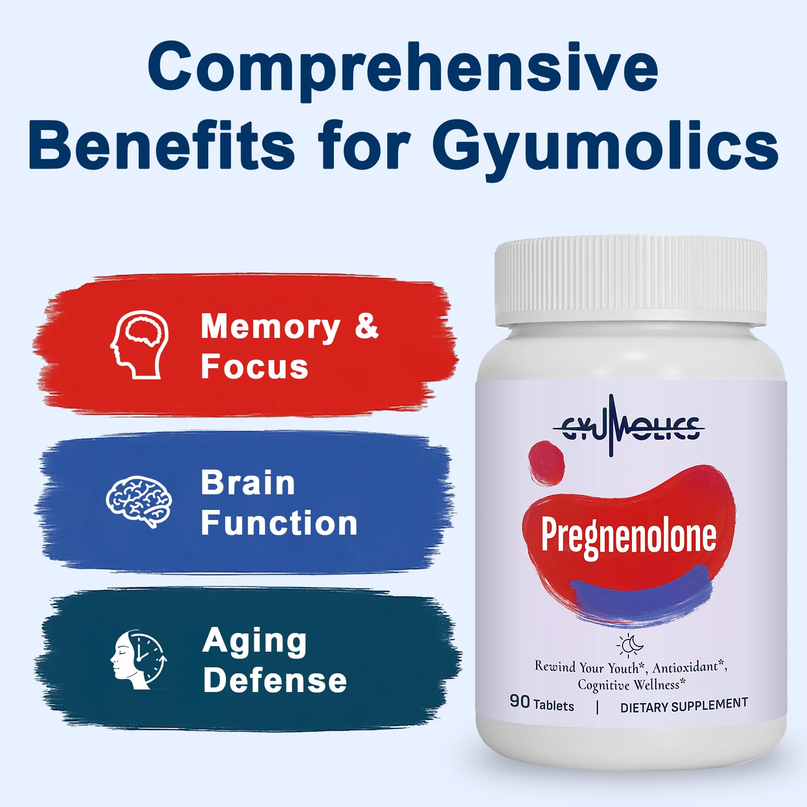 Gyumolics pregnenolone 100mg tablets close-up showing daily capsules