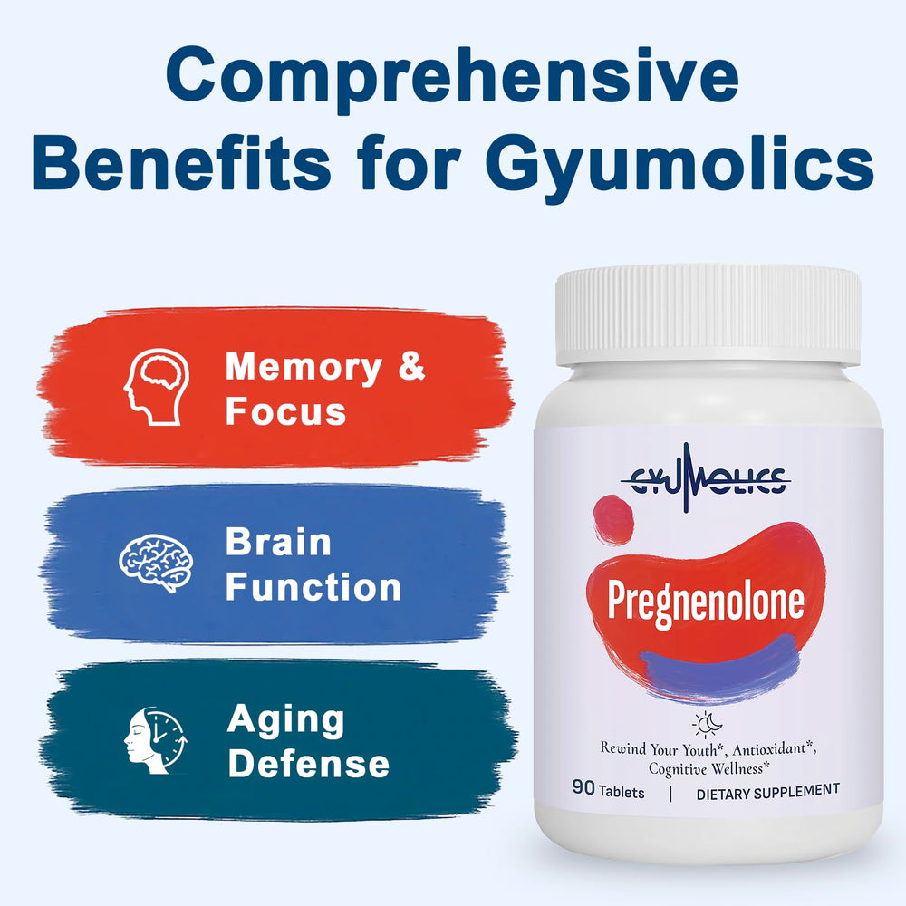 Gyumolics pregnenolone 100mg tablets close-up showing daily capsules