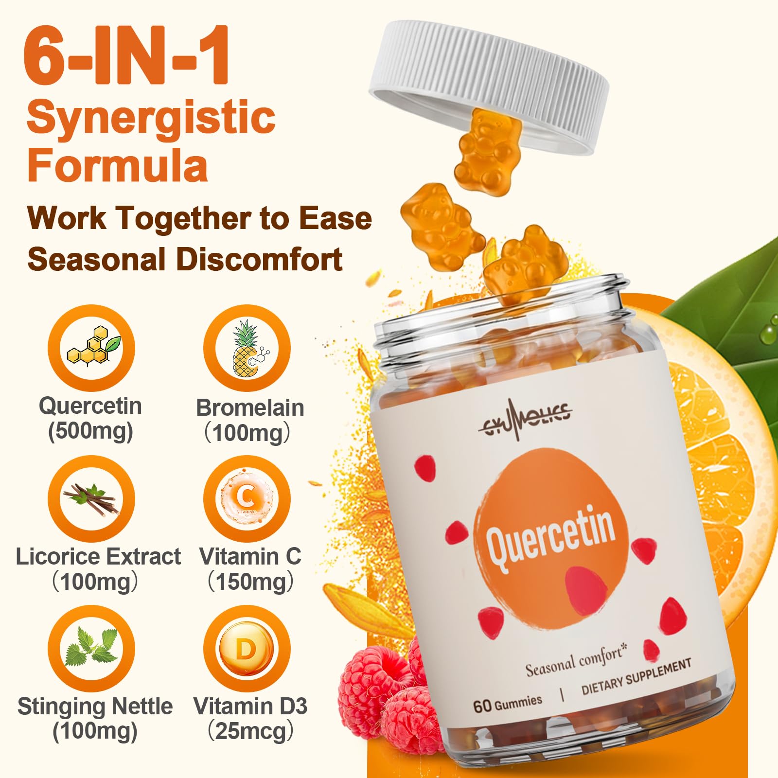 Gyumolics Quercetin for Kids bottle back showing nutrition details and ingredients