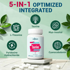 Close-up of Gyumolics Taurine capsules for vegetarian daily intake.