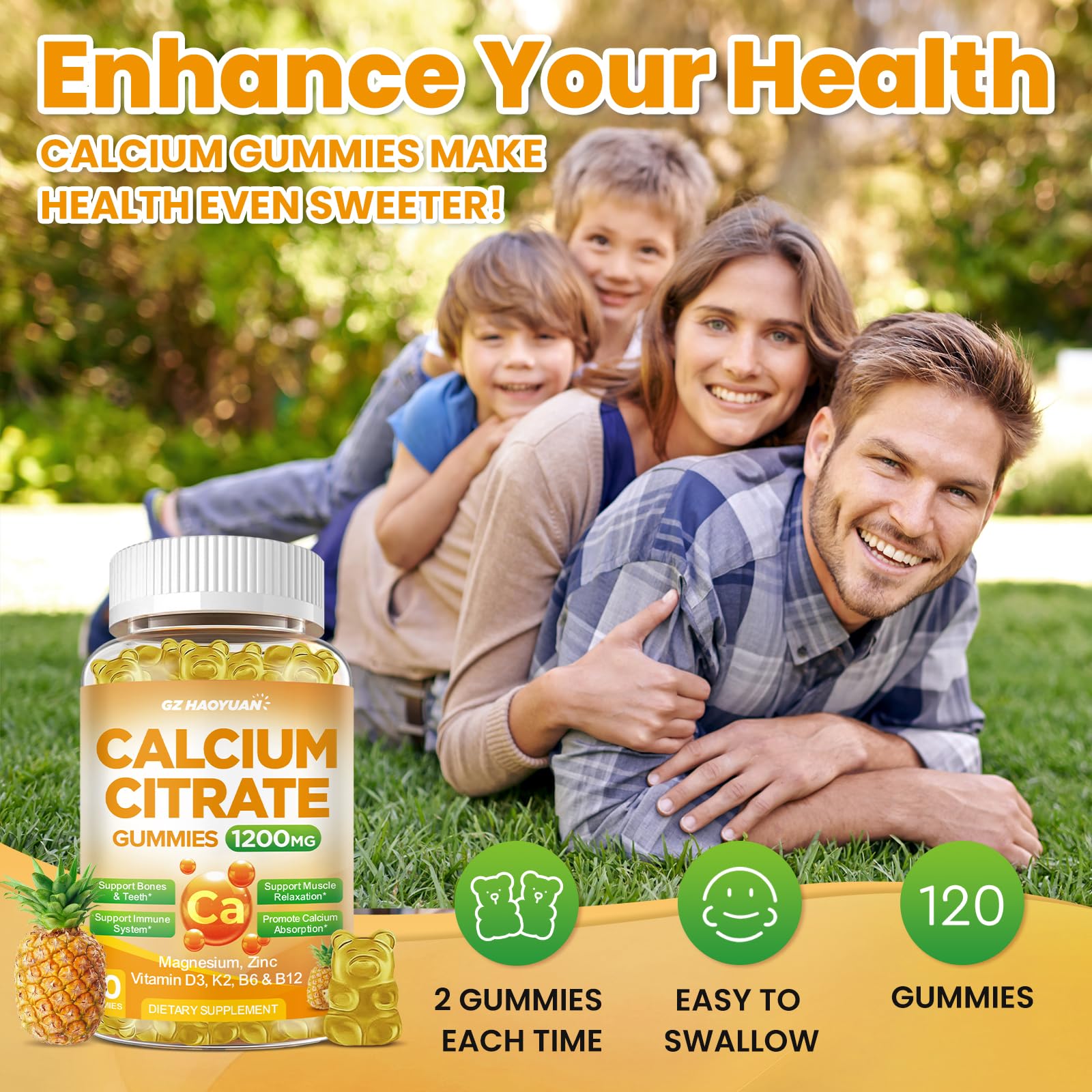 GZ HAOYUAN formula label highlights D3, K2, magnesium, and zinc for nutrient balance.
