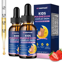 GZ HaoYuan Kids Magnesium Liquid Drops bottle shows strawberry flavor and easy dosing.