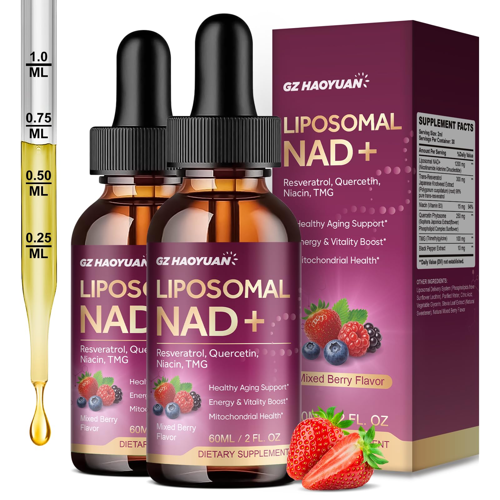 GZ HAOYUAN liposomal NAD drops bottle for sustained energy and cellular support