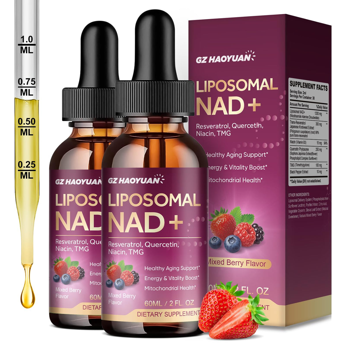 GZ HAOYUAN liposomal NAD drops bottle for sustained energy and cellular support