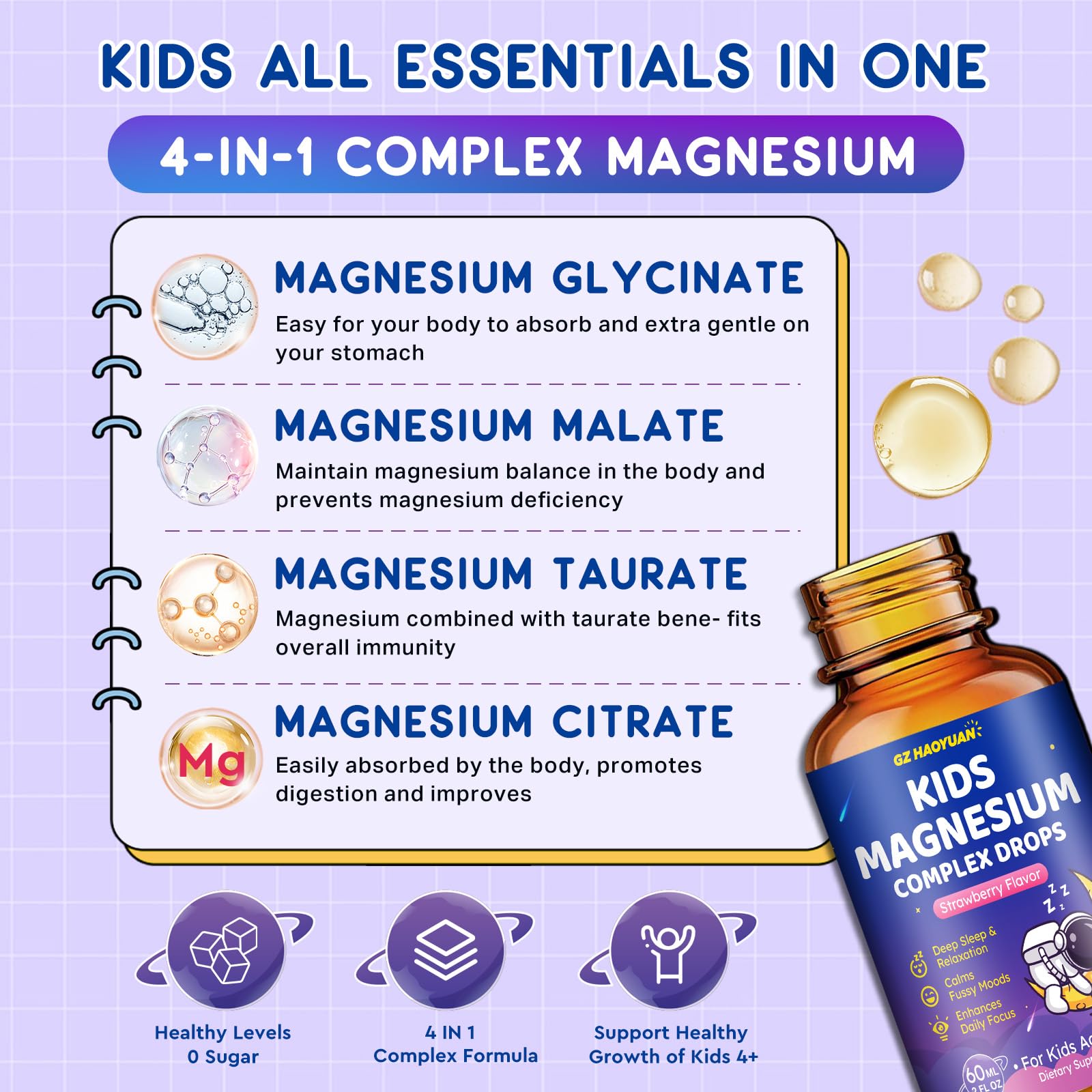 GZ HaoYuan Kids Magnesium liquid drops close-up droplets signaling dosage accuracy