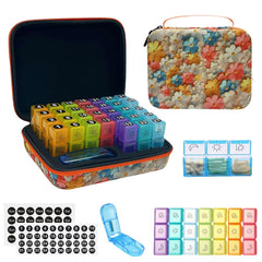 GZWENHAN pill organizer with flower-pattern case for daily medication planning.