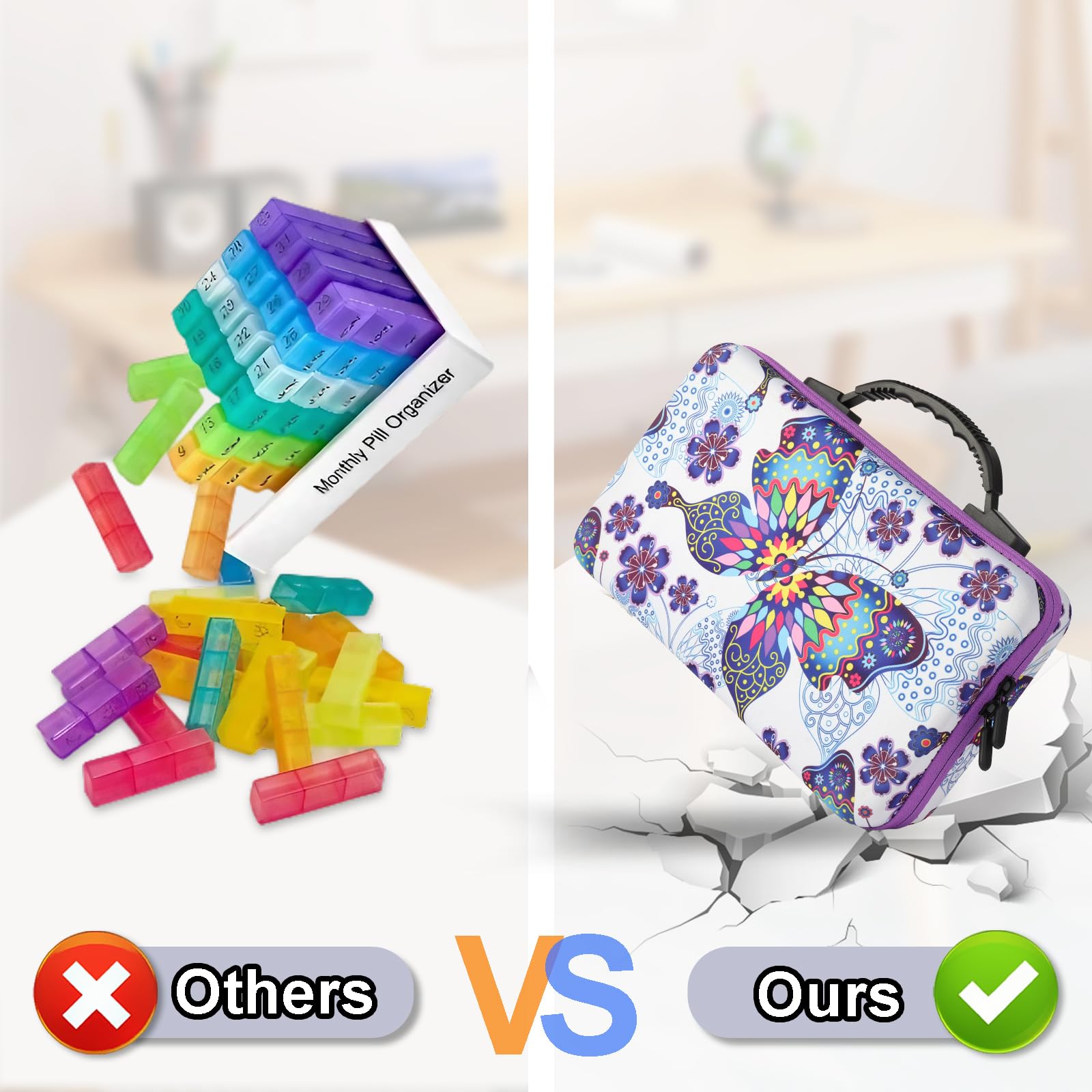 Rainbow compartments and day labeling on GZWENHAN medication box.