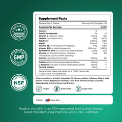 H-PROOF Anytime Energy chews ingredient panel emphasizes B vitamins and L-tyrosine
