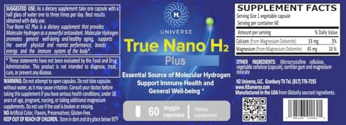 H2 Universe True Nano H2 Plus bottle back label closeup details